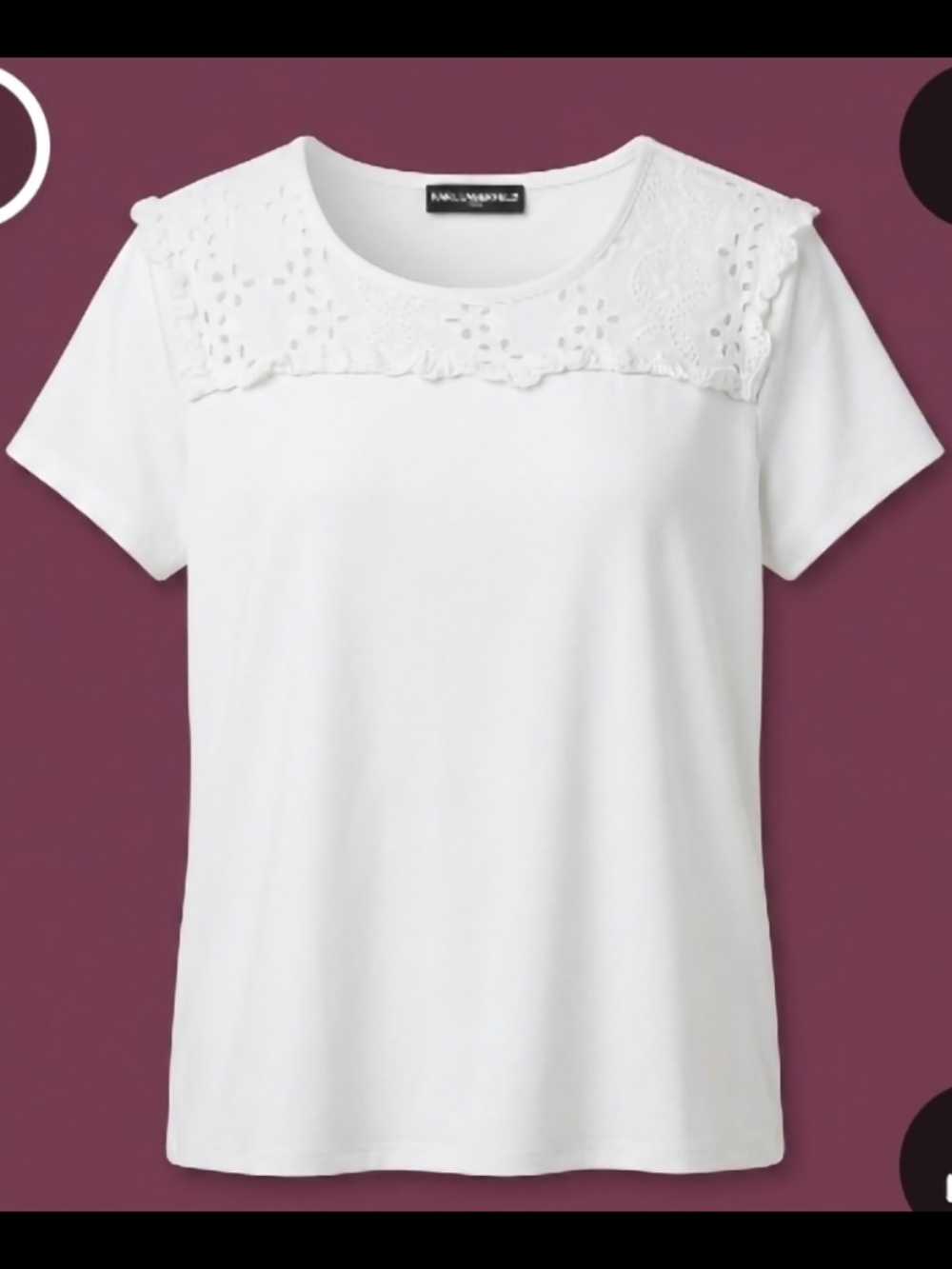 Karl Lagerfeld White Short Sleeve Top with Eyelet Yoke